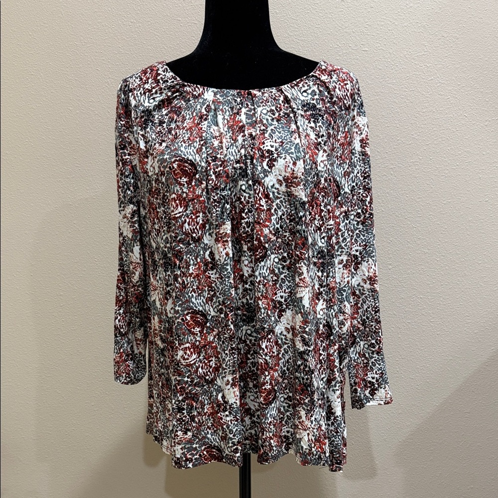 Intro. Women's Patterned Blouse - Burgundy, Black, and White